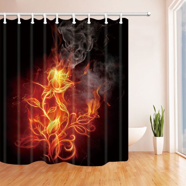 2019 Red Burning Flower Black Home Shower Curtain 70x70 Inch