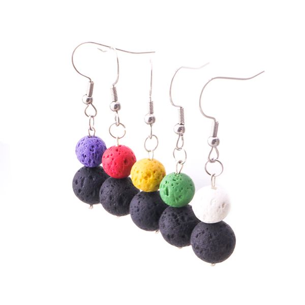 

8mm 10mm colourful lava stone earrings diy aromatherapy essential oil diffuser dangle earings jewelry women, Silver