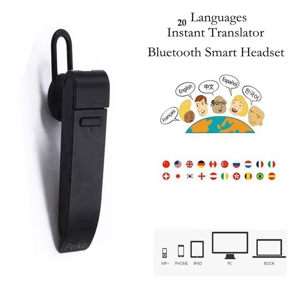 

intelligent 20 languages instant translator mini multifunction wireless business bluetooth smart headset for ios for android phone headphone