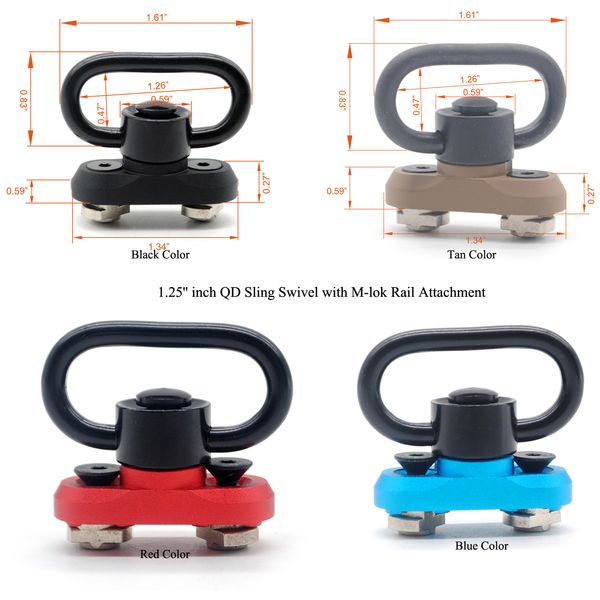 cores 4 novo estilo 1,25 ''polegadas QD Sling Swivel com M-lok Rail Attachment Mount Adapter Kit_Black/Red/Tan/Blue Color