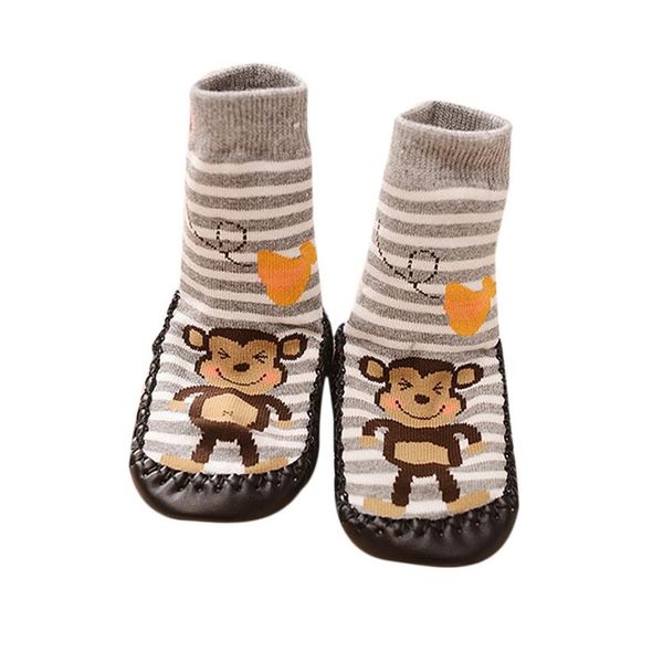 

all season use cartoon monkey kids toddler baby anti-slip sock shoes boots slipper socks botas de  # factory supply, Black;grey
