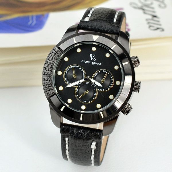 

2018 new v6 brand men watch watches quartz clock fashion leather belts sports wristwatches relogio male, Slivery;brown