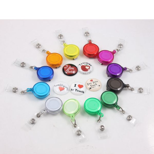

i love teach series retractable ski pass id card badge holder reel pull key name tag card holder key chain 12pcs\lot, Silver
