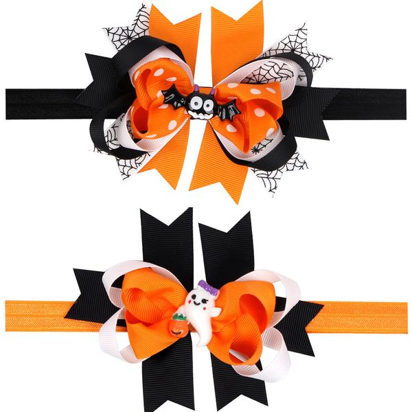 

20pcs/lot bat halloween solid hair bow children headbands for hair ghost pumpkin color bow hair accessories friend holiday diy gift