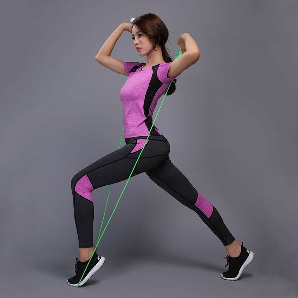 

yoga set compressed leggings gym fitness clothes tennis shirt+pants plus size sport suit reflective women yoga capris set, White;red