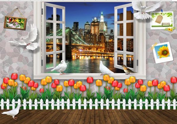 

custom 3d p wall paper hd 3dpsd layered window view series of los angeles night view art mural for living room large painting home deco