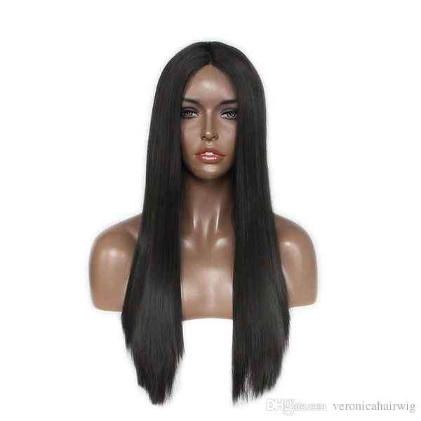 Natural Looking Black Straight Hair Heat Resistant Synthetic Lace