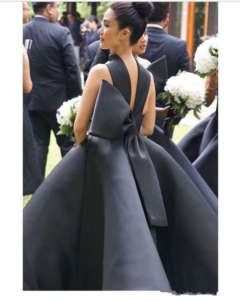 Novo vestido de baile preto vestidos de dama de honra sem alças simples tornozelo comprimento vestido de dama de honra plissados vestidos de festa de casamento barato formal g219g