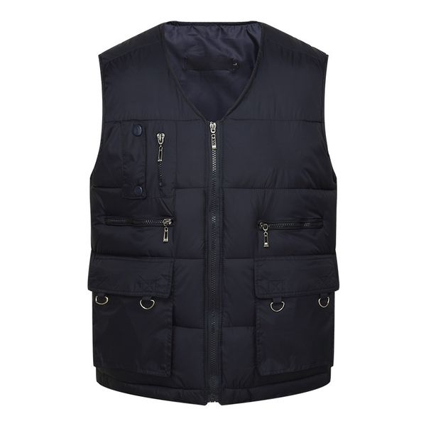 

winter men cotton warm vest waistcoat male sleeveless jacket with many pockets vest casual baggy zipper for man plus size cyl48, Black;white