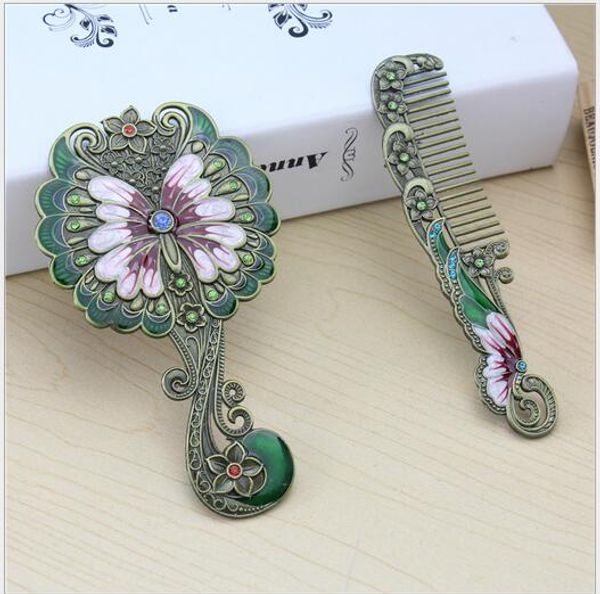 

handmade rhinestone buerfly paern ladies mirror comb set hand mirror tools