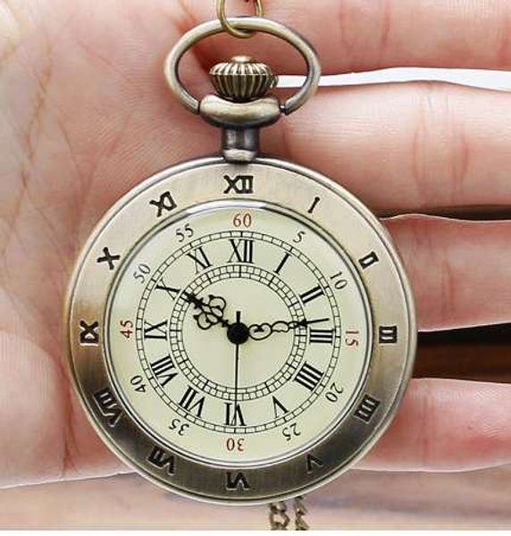 

antique retro casual round roman numbers pendant necklace pocket watch with chain gift to men women relogio de bolso, Slivery;golden