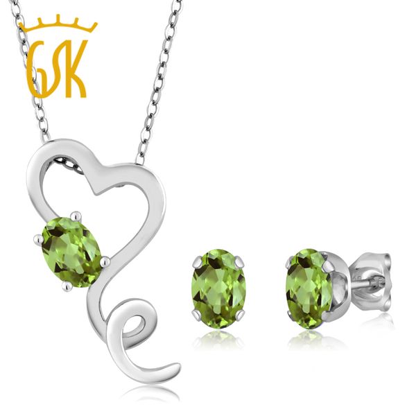 

2.12 ct green peridot 925 sterling silver heart pendant earrings set 18, Black