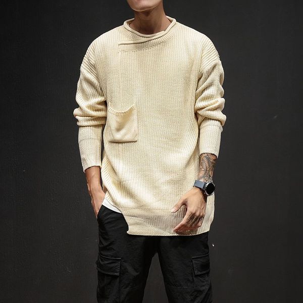 

2018 autumn winter fashion high street style pocket asymmetrical sweater men jumper pullovers pull femme sweaters plus size 5xl, White;black