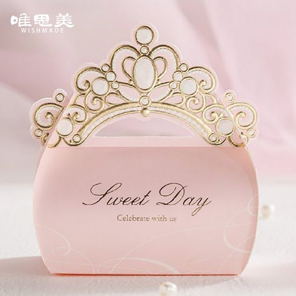 Pink Gold Foil Crown Shiny Candy Box Wedding Invitation