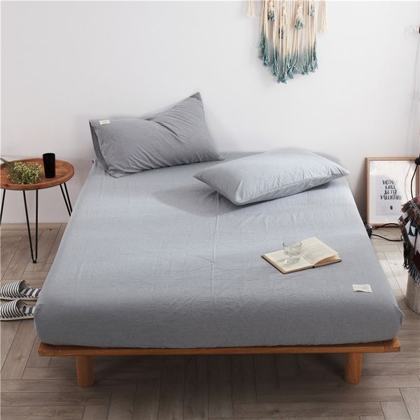 

gray solid color bedding set 3pcs cotton fitted sheet mattress cover four corners with elastic band bed sheet pillowcase 3 size