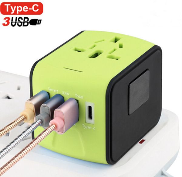 

Universal All-in-one USB Travel Adapter Power Adapter with 3-port USB 1 Type C portable Charger Wall Outlet Plugs For business travel 2018
