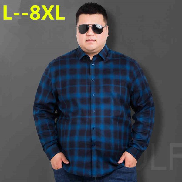 

plus size 8xl 6xl 5xl 4xl men's casual shirt autumn full sleeve plaid social dress shirt men brand clothing camisa, White;black