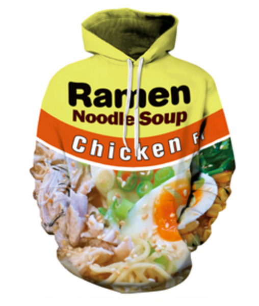 

wholesale--ramen noodle soup funny 3d print men women hoodies street wear casual hip hop pockets sweatshirt clothing zgxl034, Black