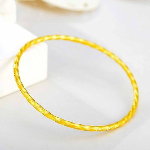 

2018 the new style pure 999 24k yellow gold bangle women 3d unique link bracelet 61mm, Golden;silver