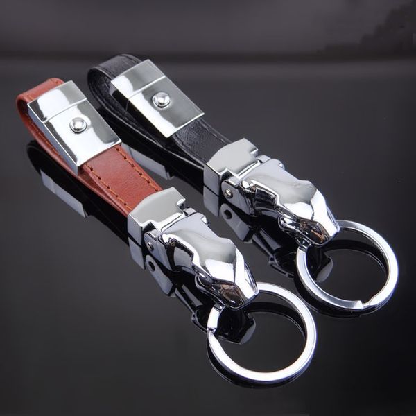 

high-quality leopard head car key ring keychain metal leather keyring storage ring car pendant men decorations, Silver