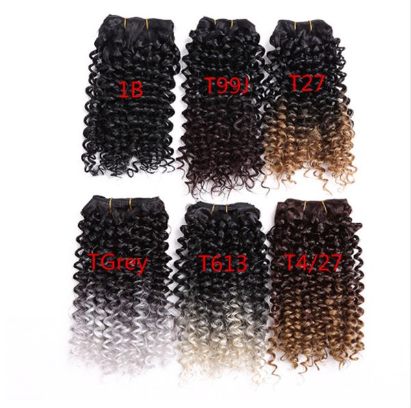 Crochet 1 PCS / Pack 8-14inch Jerry Curly Costurar em Weave Sintético Cabelo Wafts Extensões de cabelo Ombre para mulheres