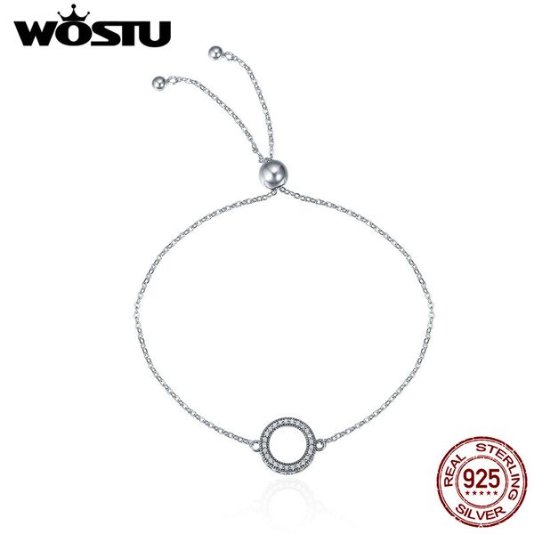 

wostu authentic 925 sterling silver glittering round circle chain link strand bracelets for women sterling silver jewelry fib030, Black