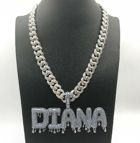 

Cu tom jewelry ice out name chain bubble drip crown letter pendant hip hop jewelry