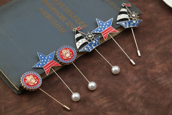

british style five-pointed star suit european and american eagle caps plug-in pin brooches broche for female man wholesale drop shipping, Gray
