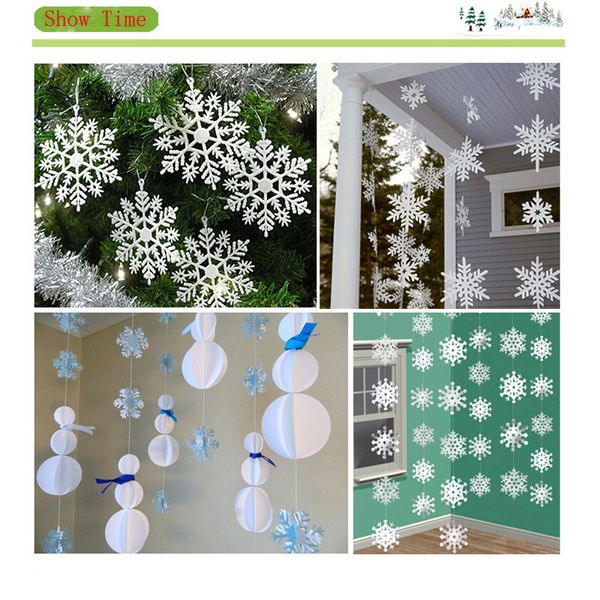 

2017 new 12pcs/string 3d card paper christmas white snowflake ornaments pendant holiday festival party home decor garland 674287