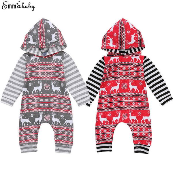 

рождественский малыш cute kid baby boy girl одежда с капюшоном печатный bebek giyim комбинезон с длинным рукавом romper outfit установить од, White