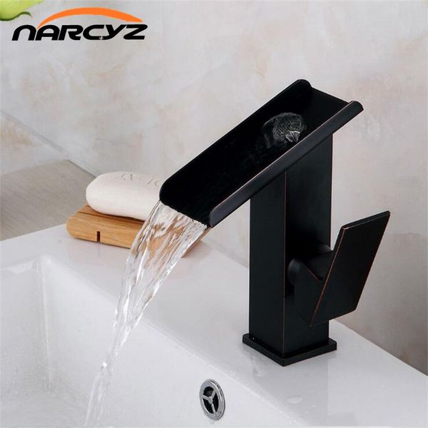 2019 Basin Faucet Brass Black Waterfall Bathroom Vessel Sink