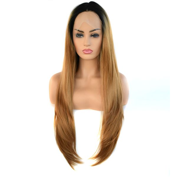 Synthetic Lace Front Wig Baby Hairs Ombre Blonde Long Natutral