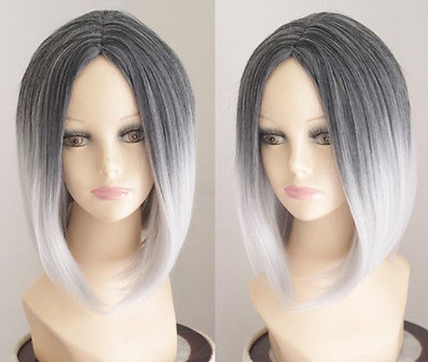 New Wig Bob Fashion Short Straight Hair Center Part Bang Mixed