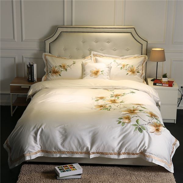 4 Silky Egyptian Cotton Floral Embroidery Bedding Sets Queen King