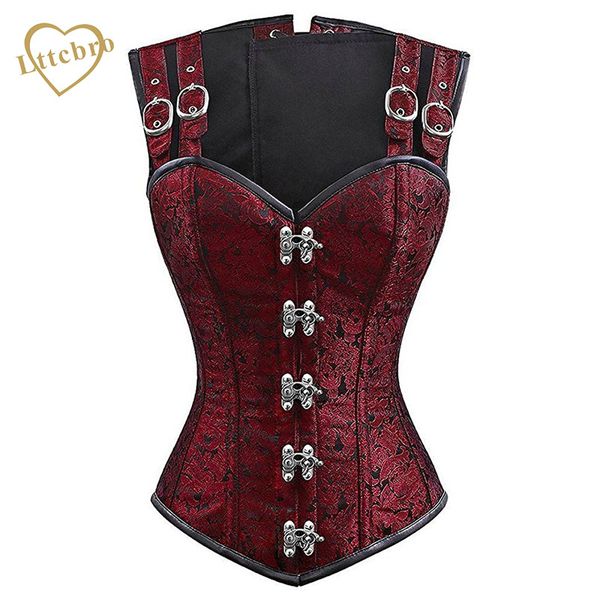 

steampunk corset and bustier red brocade cupless vest corset gothic waist corsets steel boned cosplay clothing, Black;white