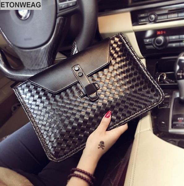 

factory direct selling brand men handbag woven men wrist bag business leather fashion hand envelope bag fashion woven leather mens shoulder