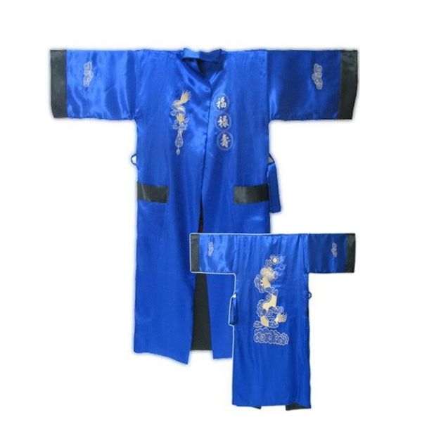 

new fashion male satin silk reversible bathrobe two-face nightwear embroidery kimono gown wholesale and retail, Black;brown