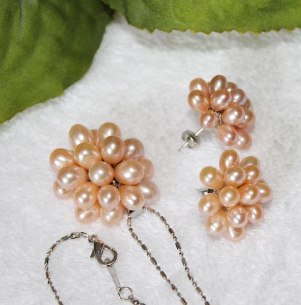 

^^^^^^genuine freshwater pearl flower stud earrings pendant necklace set, Black