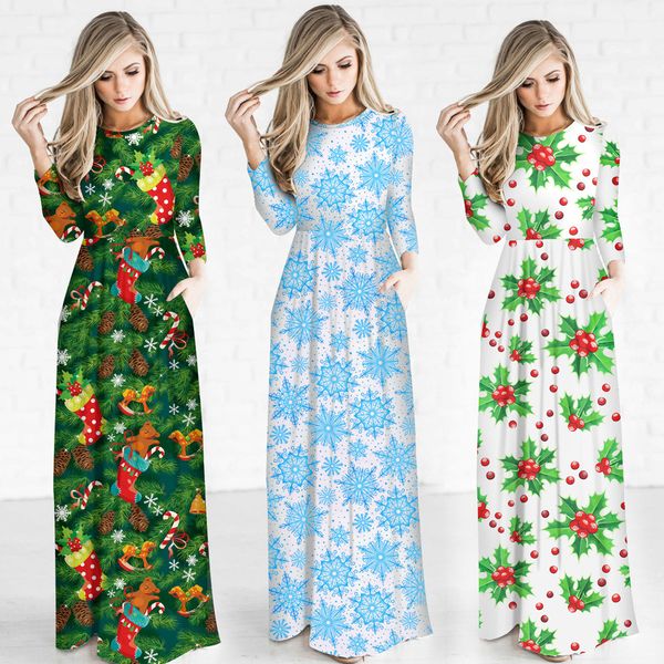 women casual dresses christmas candy pattern santa claus print dress