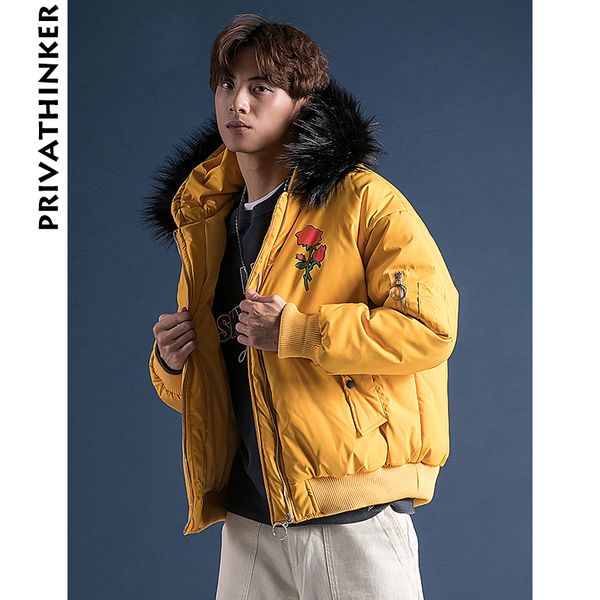 

men wool winter jacket 2018 man retro floral thick bomber jacket parkas male hip hop color hooded windbreakers 5xl, Black