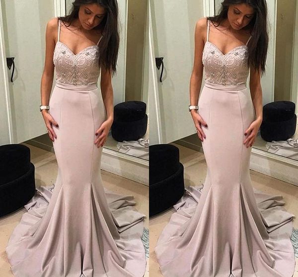 

Elegant Mermaid Evening Dresses V Neck Spaghetti Sleeveless Sweep Train Red Carpet Dresses Prom Dresses