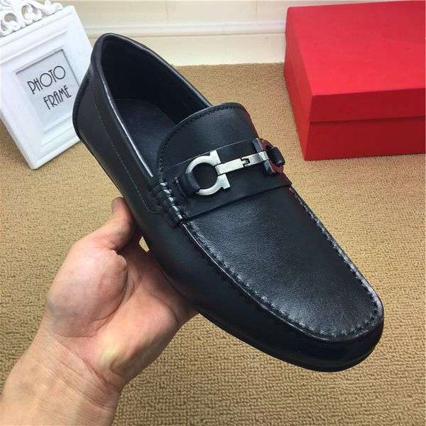 

genuine leather mens wedding dress oxfords shoes slip on smoking fashion flats shoes 2018 man barque fashion shoes office formal runway shoe, Black