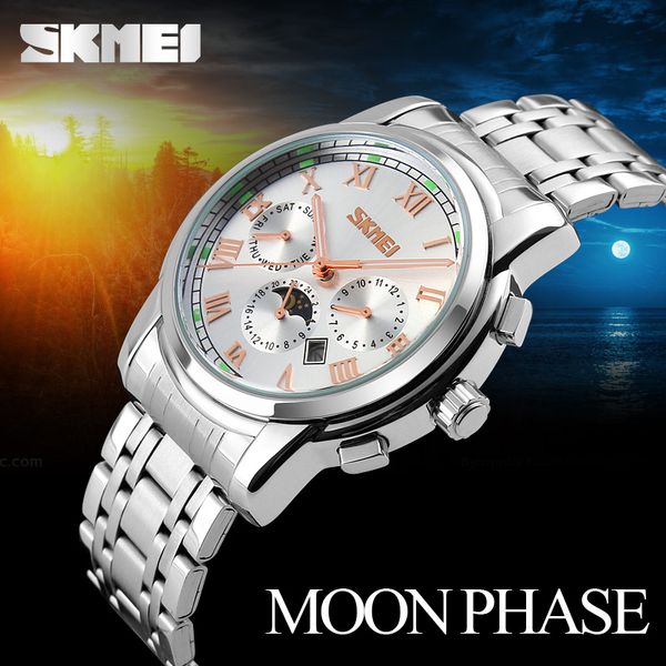 

skmei mens business classic quartz watch casual fashion stainless steel watch men sport waterproof 30m relogio masculino, Slivery;brown