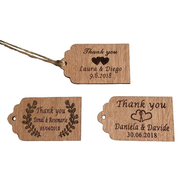 

30pcs/50pcs personalized thank you wedding tags engraved wooden tags wedding favor tag rustic bridal show decoration