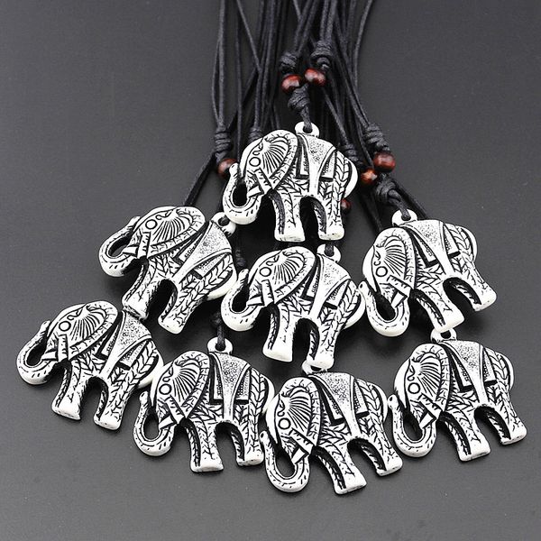 

jewelry wholesale 12pcs imitation yak bone carved tibetan lucky white elephant pendant necklace amulet gifts for men women mn150, Silver