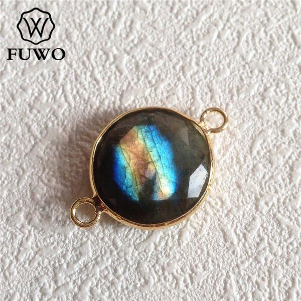 

fuwo natural labradorite connector pendant 24k gold electroplate feldspar semi-precious stone fashion jewelry wholesale pd040, Black