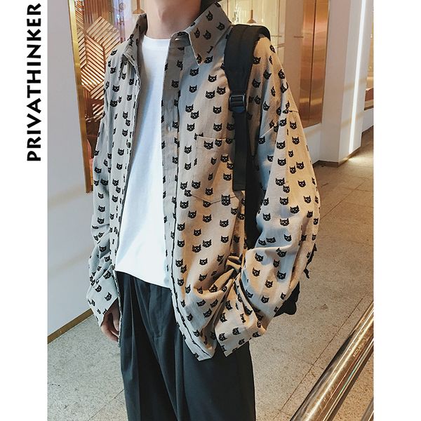 

funny cat men shirt 2018 mens long sleeve designer shirts male autumn japanese streetwear fashions casual shirts, White;black