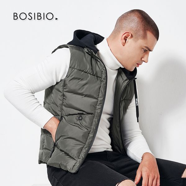 

bosibio 2018 winter sleeveless jacket men army green fashion warm hooded male winter vest cotton-padded thicken waistcoat 1873, Black;white