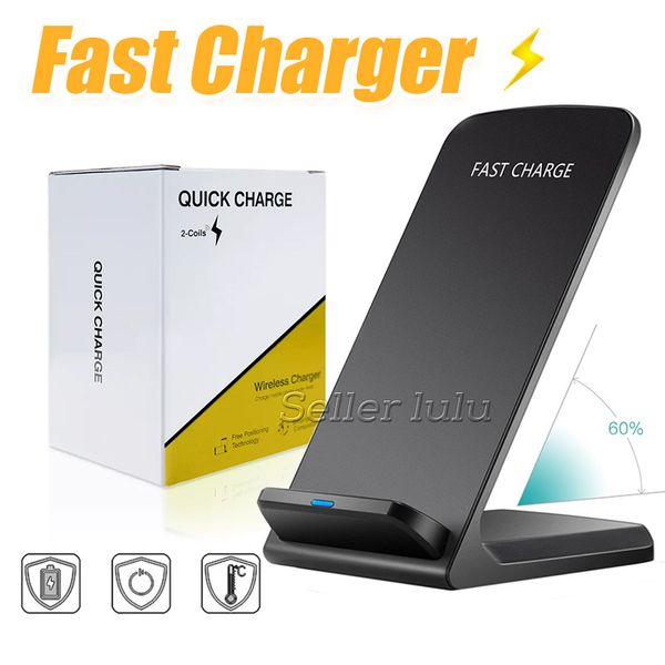 

2 coils wireless charger fast qi wireless charging stand pad for apple iphone x 8 8plus samsung note 8 s8 all qi-enabled smartphone