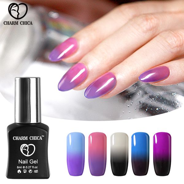 

charm chica temperature change gel lacquer 8ml color gel varnish thermo semi permanent lucky uv nail polish, Red;pink